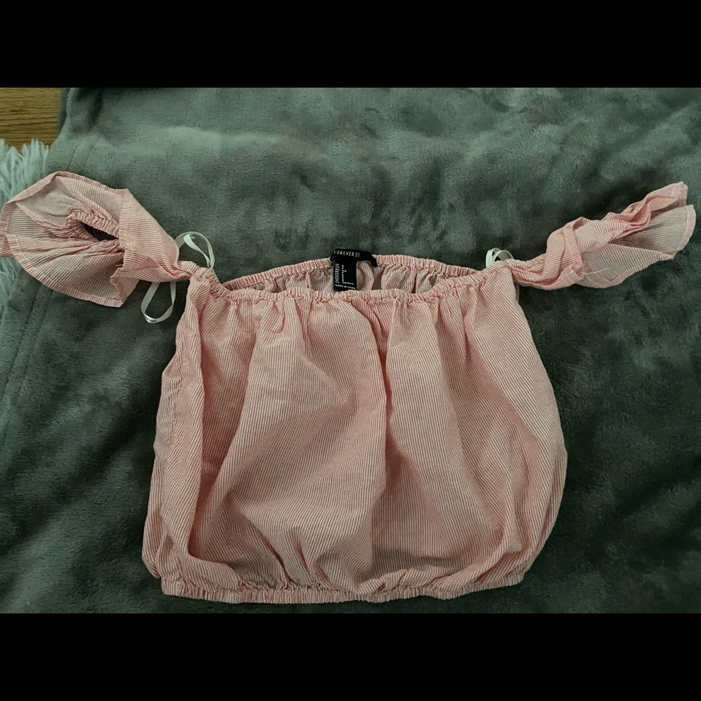 Striped Off the Shoulder Cropped Blouse